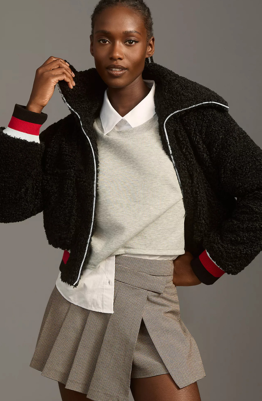 Anthropologie Maeve Sherpa Letterman Bomber Jacket - New XL